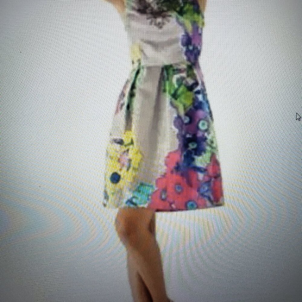 Trina Turk Peggy Floral Dress Sleeveless Fit & Flare Multi-Color Beaded Quilted
